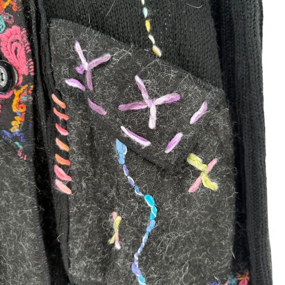 Liquid by Sioni Cardigan Sweater Size L Art To Wear Mohair Wool Blend Black Boho - Picture 5 of 13